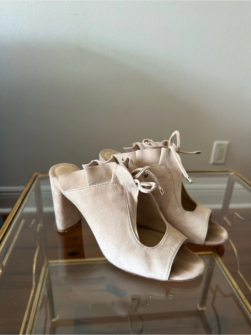 Antonio Milani Women’s Suede Lace-Up Heels in Beige